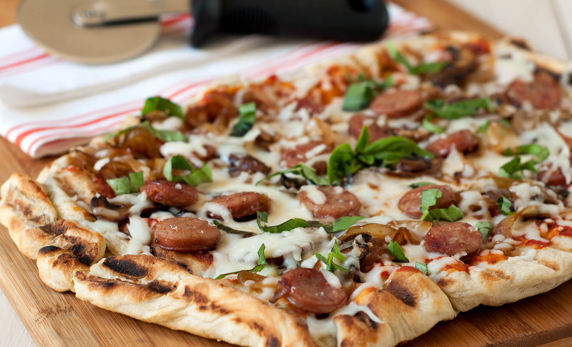 Grilled Pizza with Sausage Mushrooms and Onions • Coleman Natural Foods