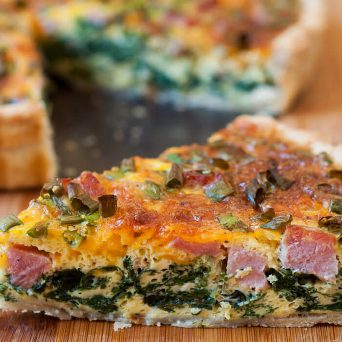Ham and Cheese Quiche with Swiss Chard and Green Onions