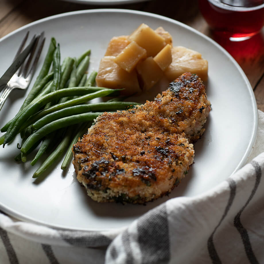 Herb Crusted Pork Chop with Green Beans and Potato