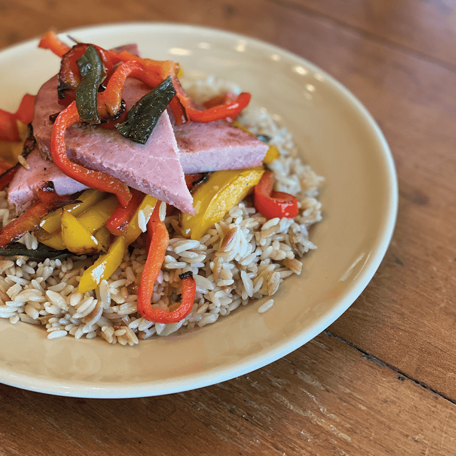 rice pilaf with ham and peppers