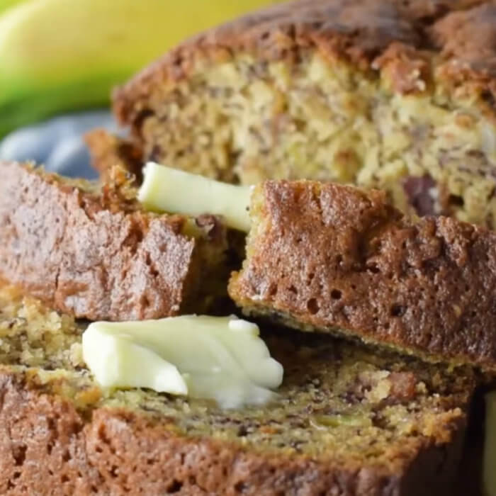 Banana bread with bacon and butter