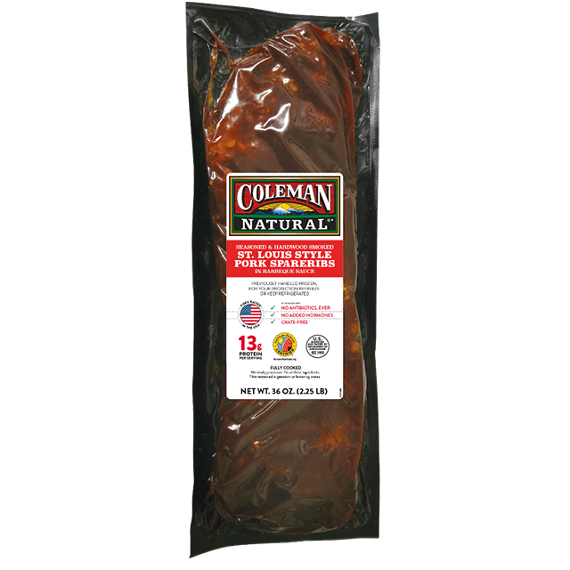 Coleman Natural St. Louis style pork spareribs in bbq sauce product image