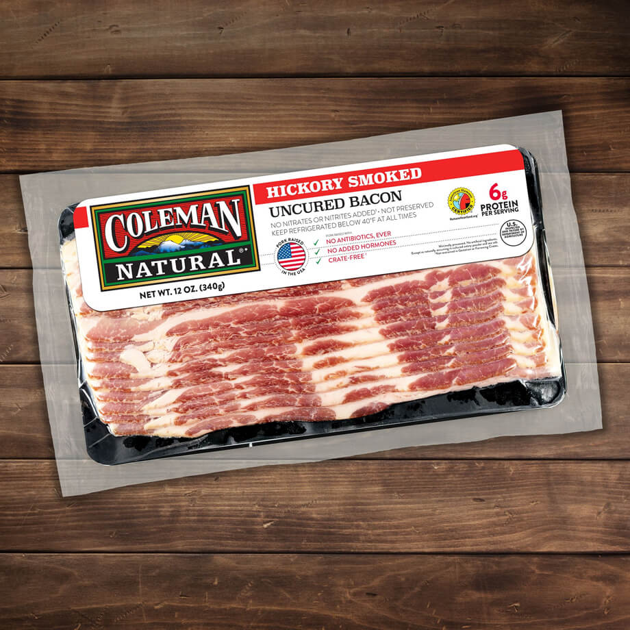 bacon packaging on table