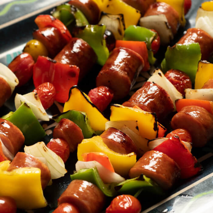 Quick Grilled Kebabs with Sausage and Vegetables