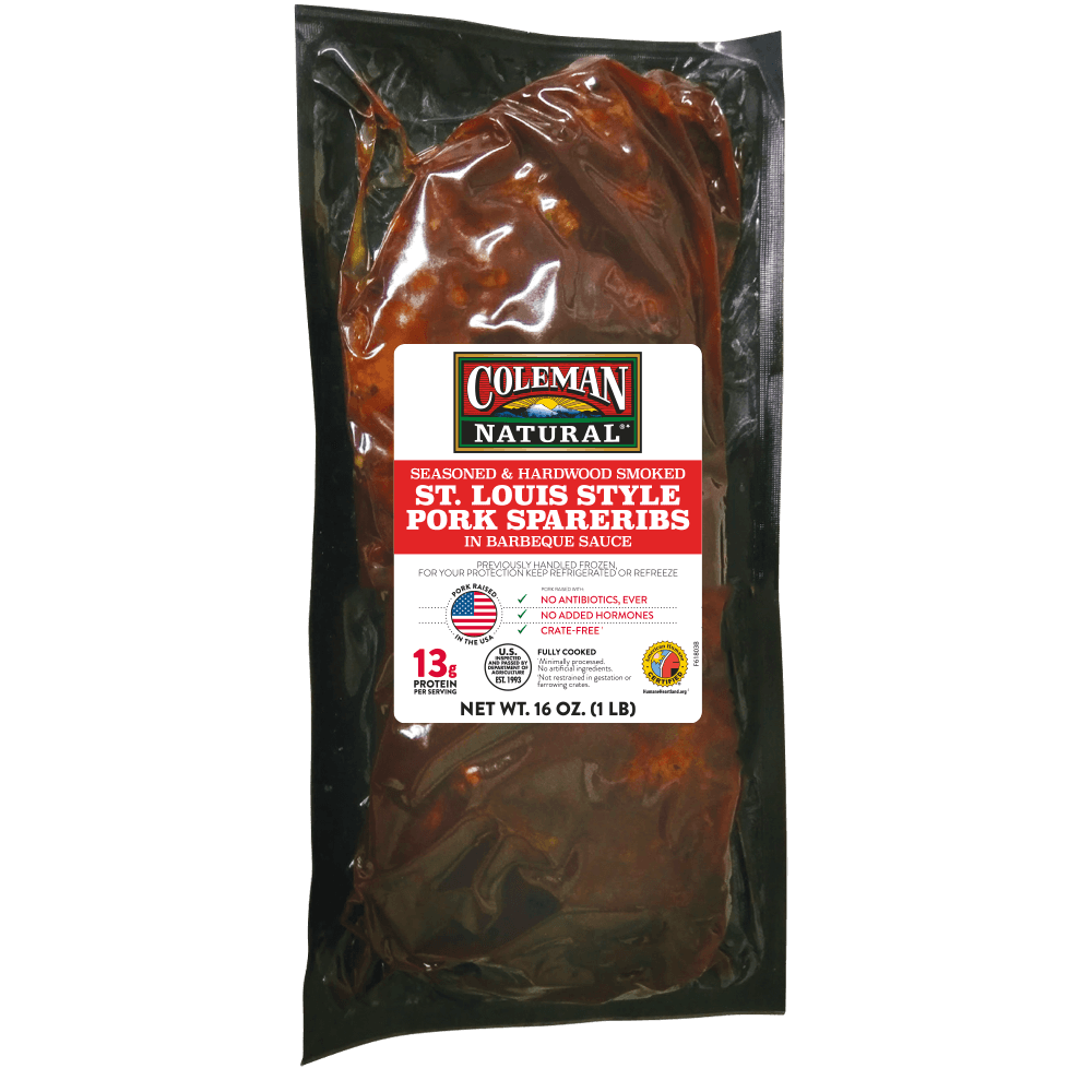 Coleman Natural St. Louis style pork spareribs half rack in bbq sauce product image