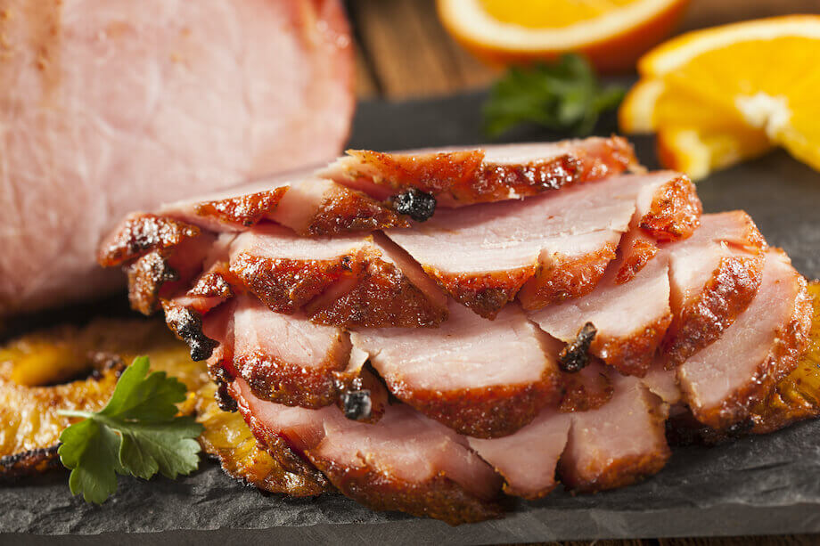 Close up photo of sliced ham
