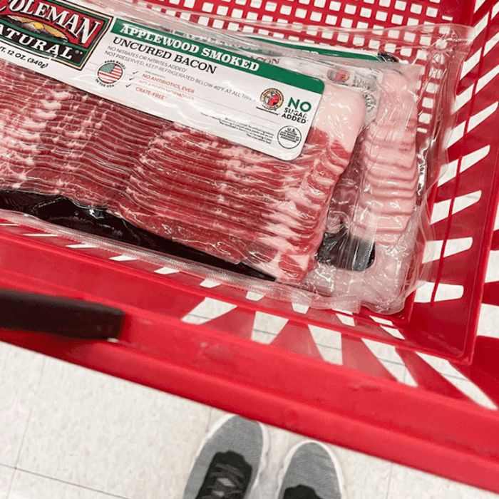Coleman bacon in a red shopping basket