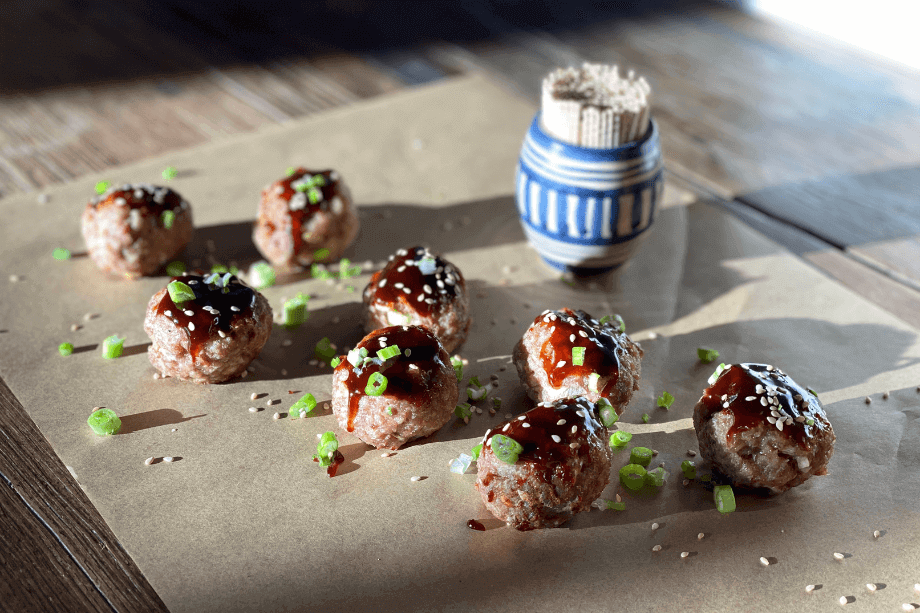 Asian-Inspired Pork Meatballs with sauce