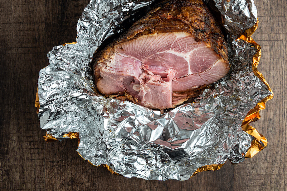 Leftover ham wrapped in alumnimum foil